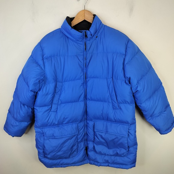 Lands' End Jackets & Blazers - Lands End Reversible Down Puffer Jacket Womens Large 14-16 Petite Blue Black